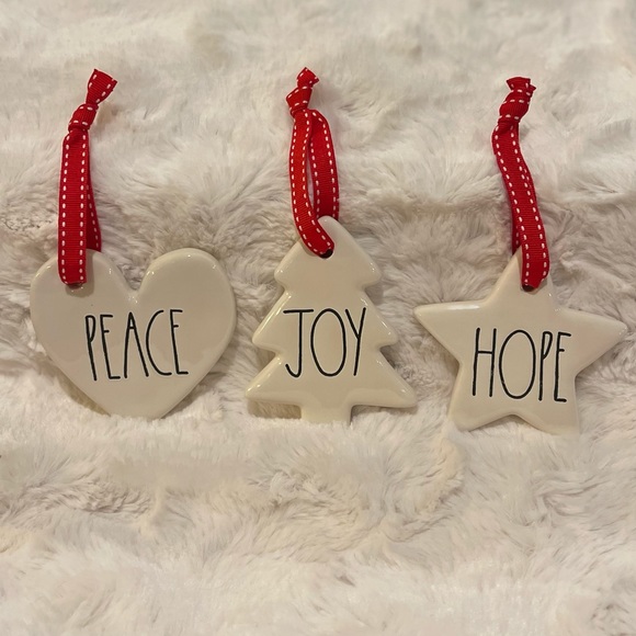 RAE DUNN by Magenta "PEACE, JOY, HOPE” Christmas Ornament Set of 3 - Picture 1 of 5